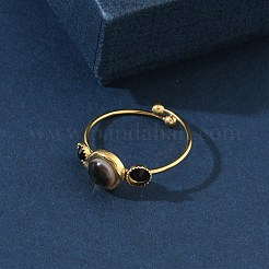 Verstellbare Fingerringe aus schwarzem Muschelweiß für Damen&nbsp;RJEW-A101-01G-03