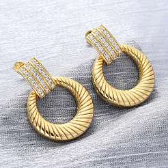 Orecchini pendenti in ottone con micro pavé di zirconi cubici trasparenti&nbsp;EJEW-R025-08G