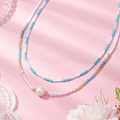 Collares de doble capa con cuentas de vidrio&nbsp;NJEW-MZ00070
