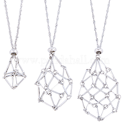 3 pièce 3 styles 304 chaîne à maillons cuboïdes en acier inoxydable pochette en macramé porte-pierre vide fabrication de collier&nbsp;NJEW-BBC0001-41P