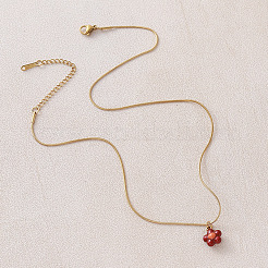 Colliers pendentifs vintage européens en acier inoxydable 304 émaillé rouge en forme de fleur pour femmes&nbsp;AZ4977
