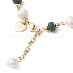 Braccialetti con maglie di perline in rubino naturale rondelle in zoisite e perle d'acqua dolce coltivate per donna&nbsp;BJEW-JB12809-02