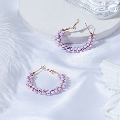 1 paire de boucles d'oreilles créoles en alliage de perles de verre&nbsp;EJEW-LP0003-65E