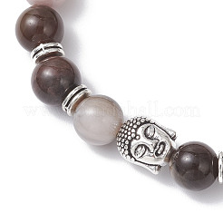 Pulseras elásticas redondas de madera petrificada natural&nbsp;BJEW-JB12610-01