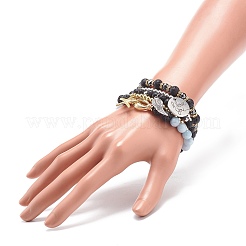 5 Uds 5 estilos de roca de lava natural y cuarzo natural y pulseras elásticas de hematita sintética&nbsp;BJEW-JB08739