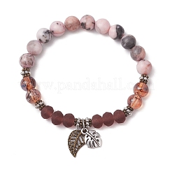 Braccialetti elastici in diaspro zebra naturale e perline di vetro per donne e uomini&nbsp;BJEW-JB11446