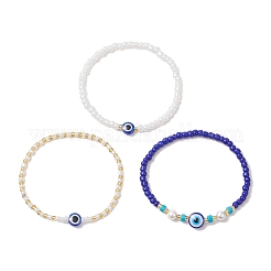 3 bracelet extensible en perles de verre de 3 couleurs pour femmes&nbsp;BJEW-JB12206