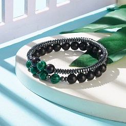 Ensemble de bracelets extensibles en perles de bois naturel et de pierre et d'hématite synthétique de style 2 pièces 2&nbsp;BJEW-JB07948