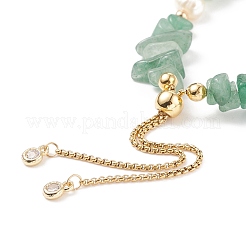 Chip di avventurina verde naturale e braccialetto scorrevole con perline di perle&nbsp;BJEW-JB08334-03