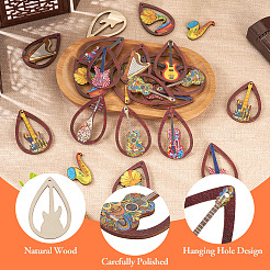 40 pièces 10 styles ensembles de pendentifs en bois imprimés&nbsp;WOOD-TA0001-77
