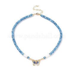 Collier pendentif papillon en laiton avec chaînes en perles heishi en argile polymère pour femme&nbsp;NJEW-JN04166