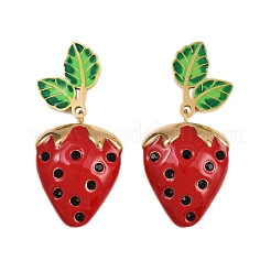 Orecchini pendenti a forma di fragola in acciaio inossidabile smaltato 304&nbsp;EJEW-A138-10G-01