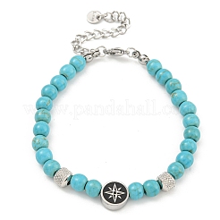 Braccialetti in acciaio inossidabile 304 e perline rotonde sintetiche color turchese per donna&nbsp;BJEW-G717-09