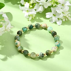 Stretch-Armbänder aus natürlichem grünem Jaspis und Messingperlen für Damen und Herren&nbsp;BJEW-JB13832