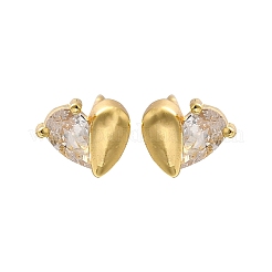 Orecchini a bottone con micro pavè di ottone a forma di cuore e zirconi trasparenti&nbsp;EJEW-R018-07G