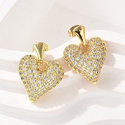 Orecchini pendenti in zircone chiaro con micro pavè di zirconi in ottone&nbsp;EJEW-F359-02G