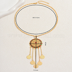 Vintage ethnische Legierung Pavé Zirkonia Münze Quaste Anhänger Halsketten für Frauen&nbsp;ML0502