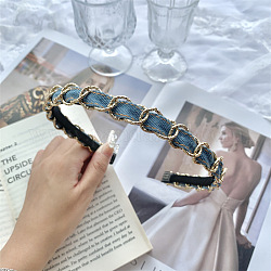 Cloth Hair Bands, with Iron Findings, Hair Accessories for Women Girls, Cornflower Blue, 120mm