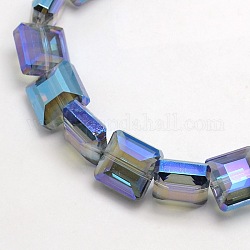 Vidrio electroplate cuentas cuadradas de cristal hebras, facetados, arco iris de color chapada, azul real, 13x13x8mm, agujero: 1 mm, aproximamente 25 pcs / cadena, 12.7 pulgada
