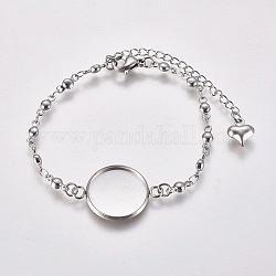 304 Stainless Steel Bracelet Making, with Lobster Claw Clasps and Flat Round Cabochon Settings, Stainless Steel Color, Tray: 16mm, 6-1/4 inch(15.8cm)