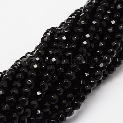 Faceted Natural Agate Round Beads Strands, Dyed, Black, 4mm, Hole: 1mm, about 92pcs/strand, 15.3 inch