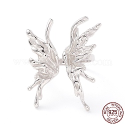 Anillo tipo mariposa de plata de primera ley con baño de rodio, anillo abierto ajustable para niña mujer, Platino, nosotros tamaño 925 (6 mm)