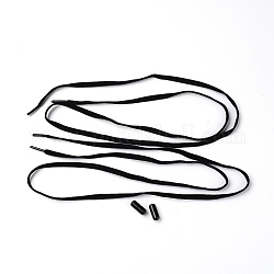 Lacets en fil élastique haute élasthanne, avec boucles en aluminium, plat, noir, 18~1020x6~8x1.5~8mm, 4 pièces / kit