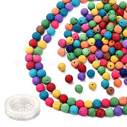 5 Stränge natürliche Lavagestein-Perlenstränge, mit 1 Rolle Elastikfaden, gefärbt, Runde, Mischfarbe, 8 mm, Bohrung: 1 mm, ca. 49 Stk. / Strang, 15.55 Zoll (39.5 cm)