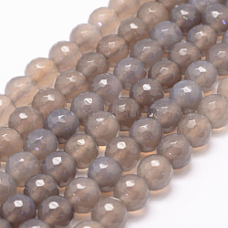 Chapelets de perles d'agate naturelle, ronde, facette, 8mm, Trou: 1mm, Environ 47~48 pcs/chapelet, 14.5 pouce
