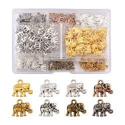 Craftdady 160Pcs 8 Colors Tibetan Style Alloy Charms, Lead Free & Nickel Free, Elephant Shape, Mixed Color, 12x14x2.5mm, Hole: 1mm, 20pcs/color