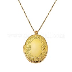 Collier pendentif médaillon ovale avec image de feuille, bijoux commémoratifs en laiton pour femmes, or, 17.72 pouce (45 cm)