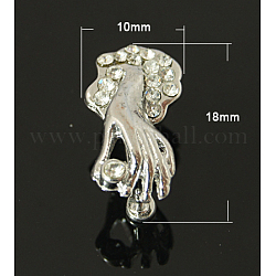 Recogida de latón hielo y pellizco fianzas, con diamante de imitación, mano, Platino, 18x10mm, pin: 1 mm