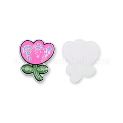 Plate Acrylic Cabochons, with Printed Flower, Hot Pink, 23.5x19x2.5mm