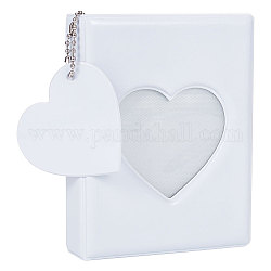3 pouce pvc mini coeur creux photocard titulaire livre, mini album photo miroir avec 32 pochettes et chaîne boule, blanc, 110.5x87x27mm, Trou: 3.5mm, diamètre intérieur: 92x61 mm