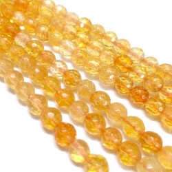 Natural Quartz Crystal Beads Strands, Dyed & Heated, Imitation Citrine, Faceted, Round, Goldenrod, 10mm, Hole: 1mm, about 19pcs/strand, 7.4 inch