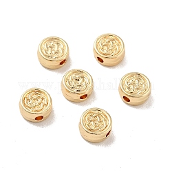 Rack Plating Alloy Beads, Long-Lasting Plated, Cadmium Free & Lead Free, Flat Round with Flower, Real 14K Gold Plated, 6x3mm, Hole: 1.4mm