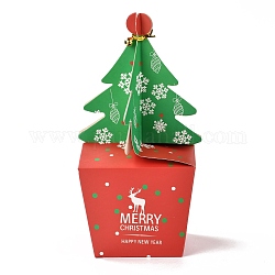 Weihnachtsthema Papierfaltengeschenkboxen, mit Eisendraht & Glocke, für Geschenke Bonbons Keksverpackung, Weihnachtsbaum-Muster, 12.5x12.5x25 cm
