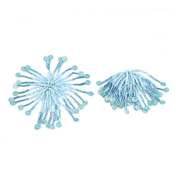 Cabochons en perles de verre, avec des paillettes et des accessoires de tamis de fer, or clair, turquoise pale, 48~60x30~37mm
