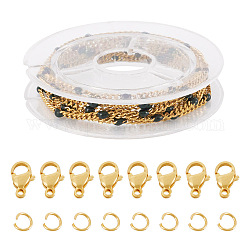 Pandahall diy набор для изготовления браслета-цепочки и ожерелья, включая 304 бордюрную цепь из эмали из нержавеющей стали, 304 соединительное кольцо и застежка из нержавеющей стали, золотые, цепь: 1 м / комплект