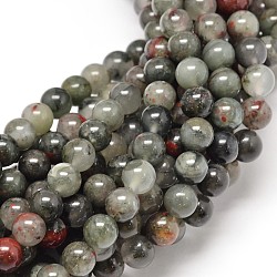 Natürlichen Blutstein Perlen Stränge, Heliotrop-Steinperlen, Runde, 8 mm, Bohrung: 1 mm, ca. 48 Stk. / Strang, 15.5 Zoll