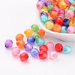 Perles en acrylique transparente, Perle en bourrelet, facette, ronde, couleur mixte, 7mm, Trou: 2mm, environ 2000 pcs/500 g