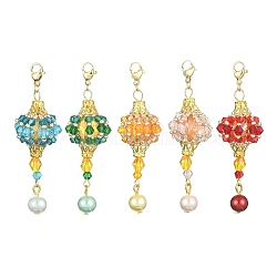 Decorazioni pendenti con perline di vetro lanterna, con 304 in acciaio inox fermagli aragosta artiglio, colore misto, 62~63mm