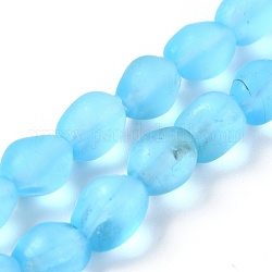 Chapelets de perles vernissées manuelles, pépites givrées, bleu profond du ciel, 10x7.5~8x8mm, Trou: 1.2mm, Environ 40 pcs/chapelet, 15.35 pouce (39 cm)