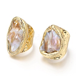 Anelli a fascia larga con perle barocche naturali perle keshi, anelli gemelli, anelli aperti, con accessori di ottone, martellato, pepite, oro, diametro interno: 18~19mm