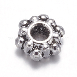 Tibetan Style Spacer Beads, Lead Free & Cadmium Free, Flower, Antique Silver, about 7mm in diameter, Hole: 1mm