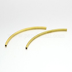 Long Brass Curved Tube Beads, Curved Tube Noodle Beads, Cuboid, Square Hole, Golden, 55x2x2mm, Hole: 1.5x1.5mm