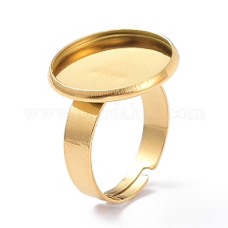 Revestimiento iónico (ip) ajustable 304 anillos de acero inoxidable componentes, fornituras base de anillo almohadilla, plano y redondo, dorado, Bandeja: 16 mm, 4mm, nosotros tamaño 6 (16.5 mm)