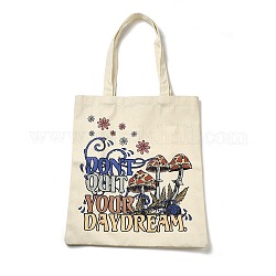 Printed Canvas Women's Tote Bags, with Handle, Shoulder Bags for Shopping, Rectangle with Mushroom Pattern, Royal Blue, 61.5cm