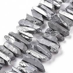 Natural Quartz Crystal Points Beads Strands, Dyed, Nuggets, Silver, 15~30x4~8x4~7mm, Hole: 1mm, 8 inch