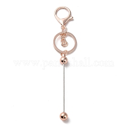 Llavero con cuentas de barra de aleación para hacer joyas, manualidades diy, Con broches de langosta de aleación y anillo de hierro, oro rosa, 15.5~15.8 cm